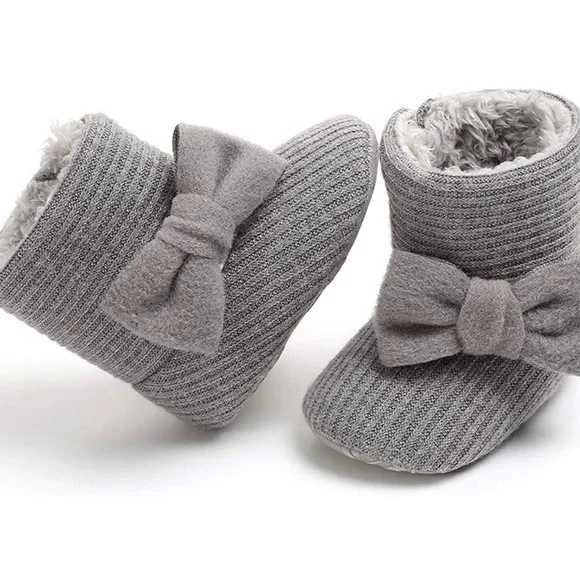 CLOUCKY Infant Girls Cute Bowknot Booties Baby Girl Warm Winter Snow Boots - Picture 4 of 7